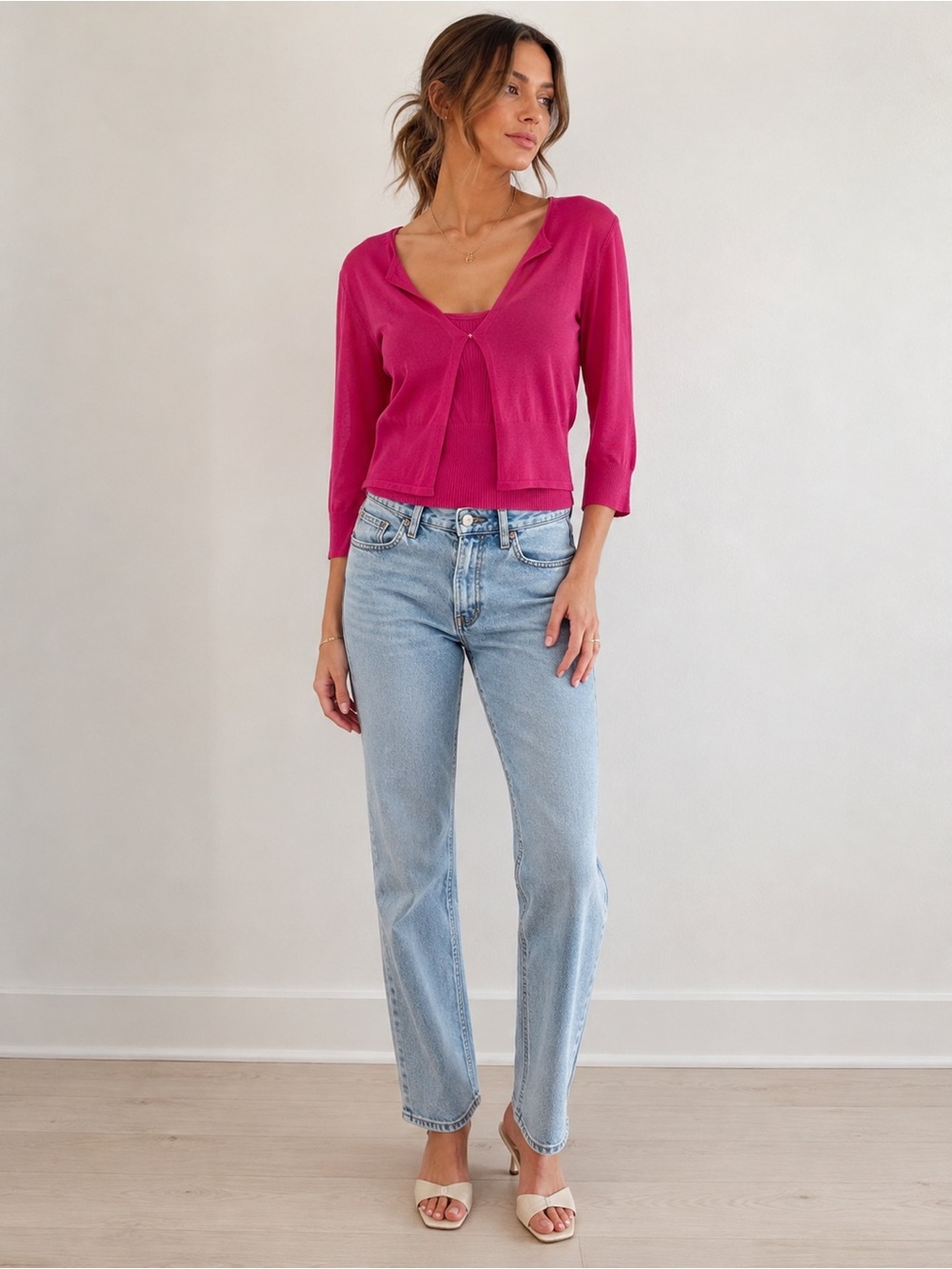 Express Y2K Hot Pink Knit Cami Cardigan Sweater Set Size Small